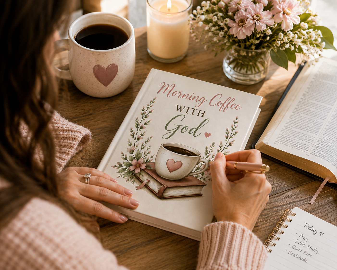 Morning Coffee with God Hardcover Journal | Christian Prayer Journal | Psalm 5:3 Faith Journal | Bible Study Notebook | Christian Gift for Women
