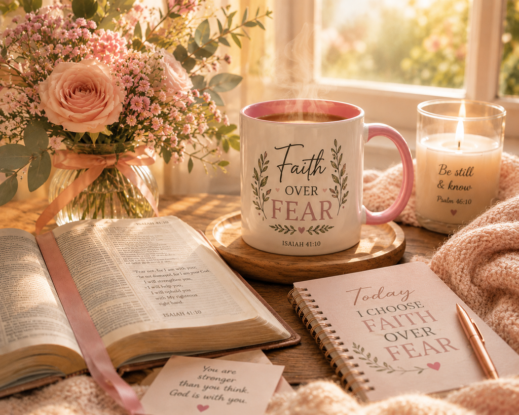 Faith Over Fear Christian Coffee Mug | Isaiah 41:10 Scripture Mug | Inspirational Bible Verse Mug | Christian Gift for Women | Prayer Coffee Cup