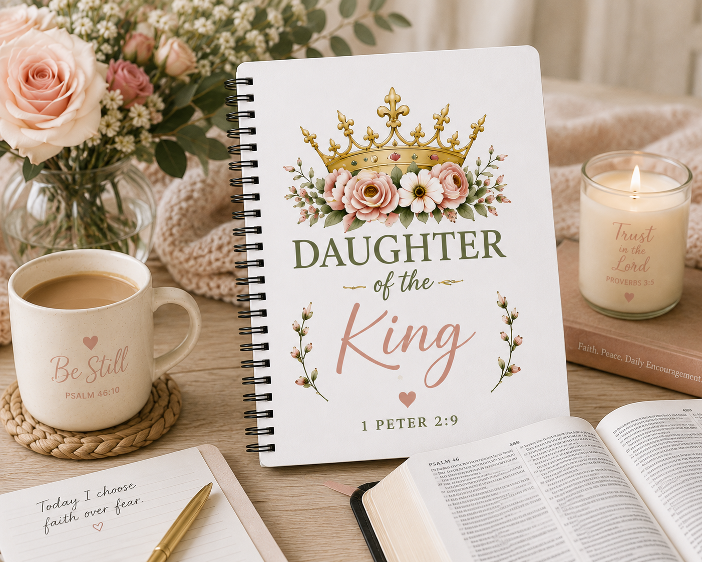 Daughter of the King Christian Spiral Notebook | 1 Peter 2:9 Prayer Journal | Bible Study Notebook | Faith Journal for Women | Christian Gift
