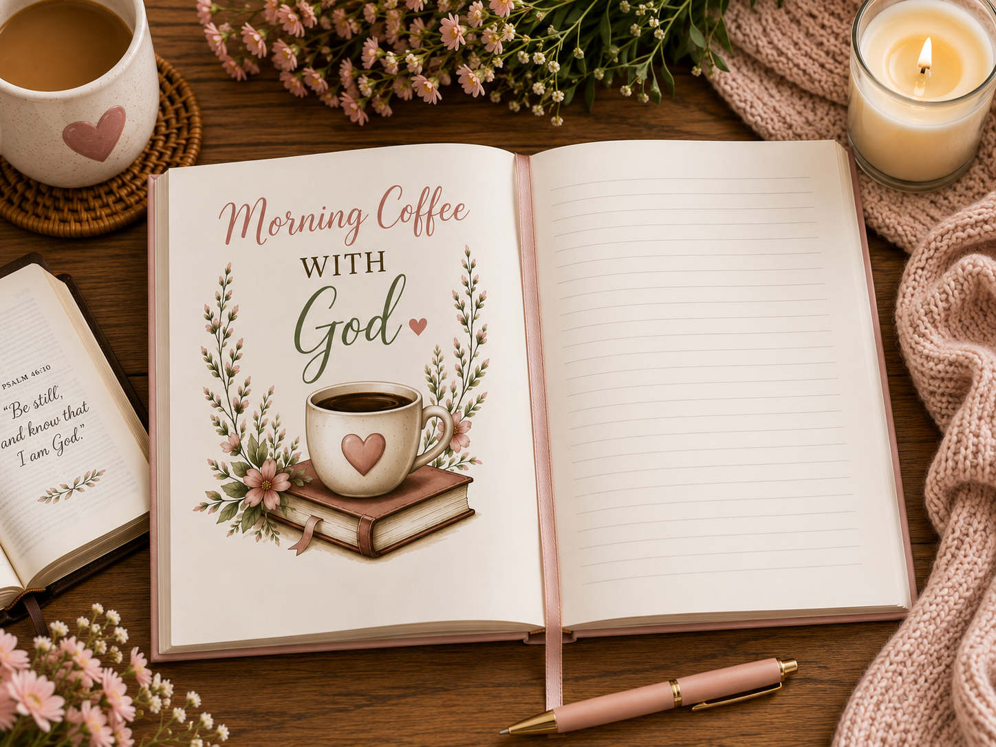 Morning Coffee with God Hardcover Journal | Christian Prayer Journal | Psalm 5:3 Faith Journal | Bible Study Notebook | Christian Gift for Women