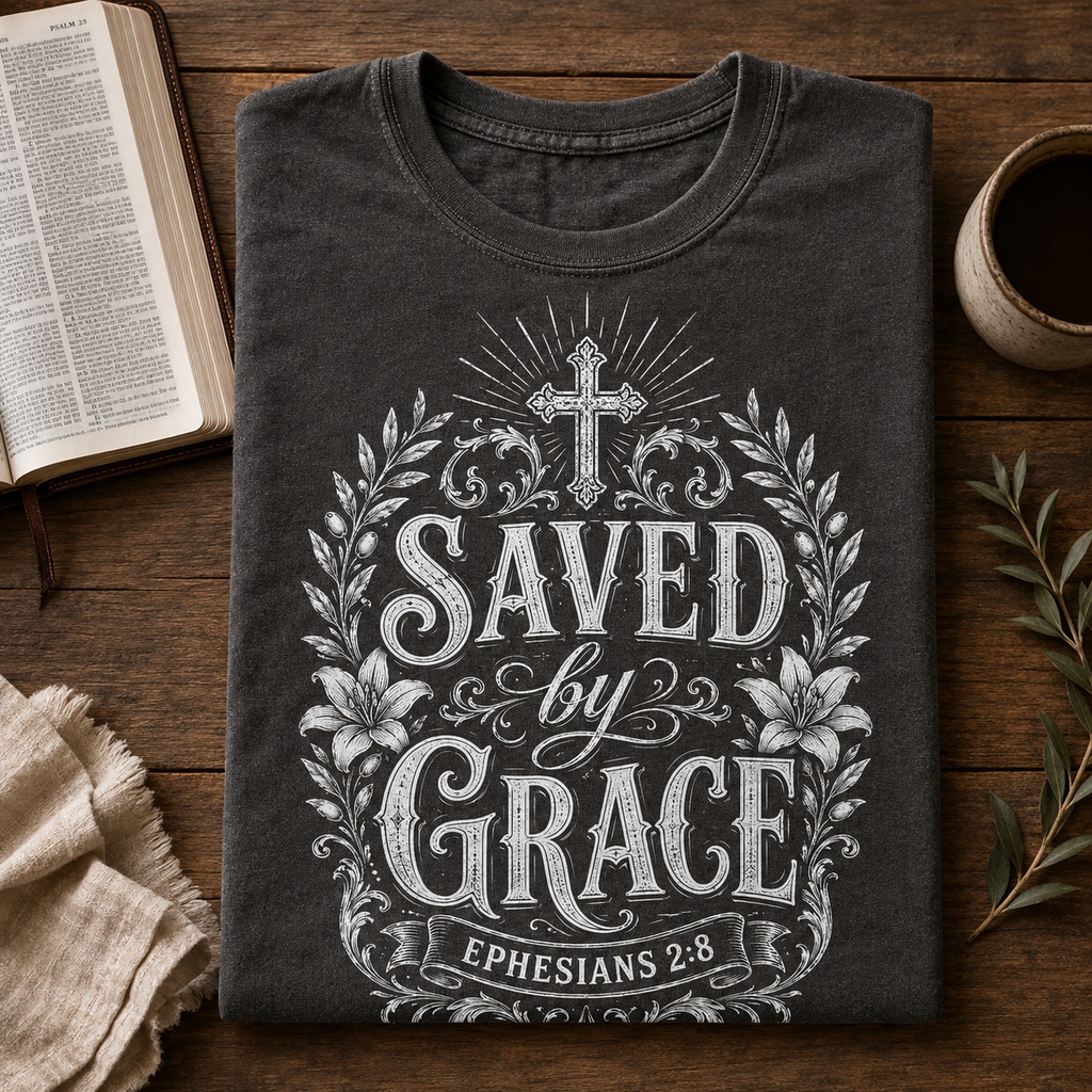 Saved by Grace Christian T-Shirt | Ephesians 2:8 Vintage Faith Shirt
