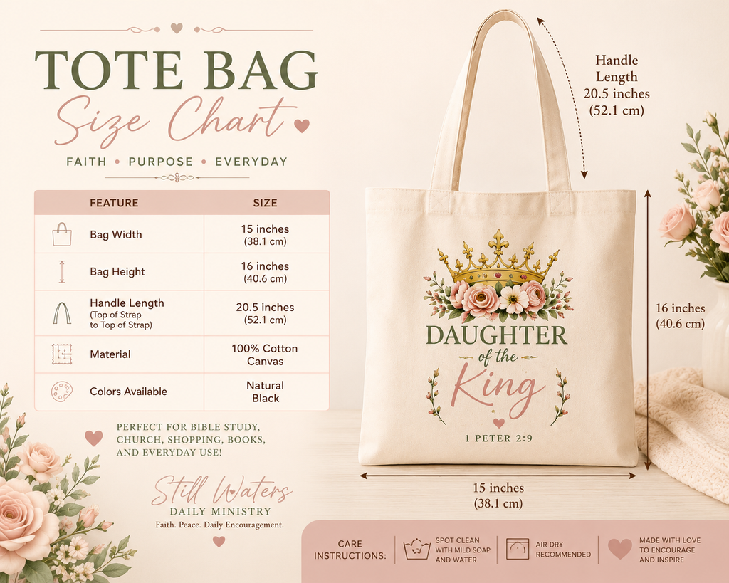 Daughter of the King Christian Tote Bag | 1 Peter 2:9 Floral Canvas Tote | Faith Gift for Women | Bible Verse Reusable Shopping Bag