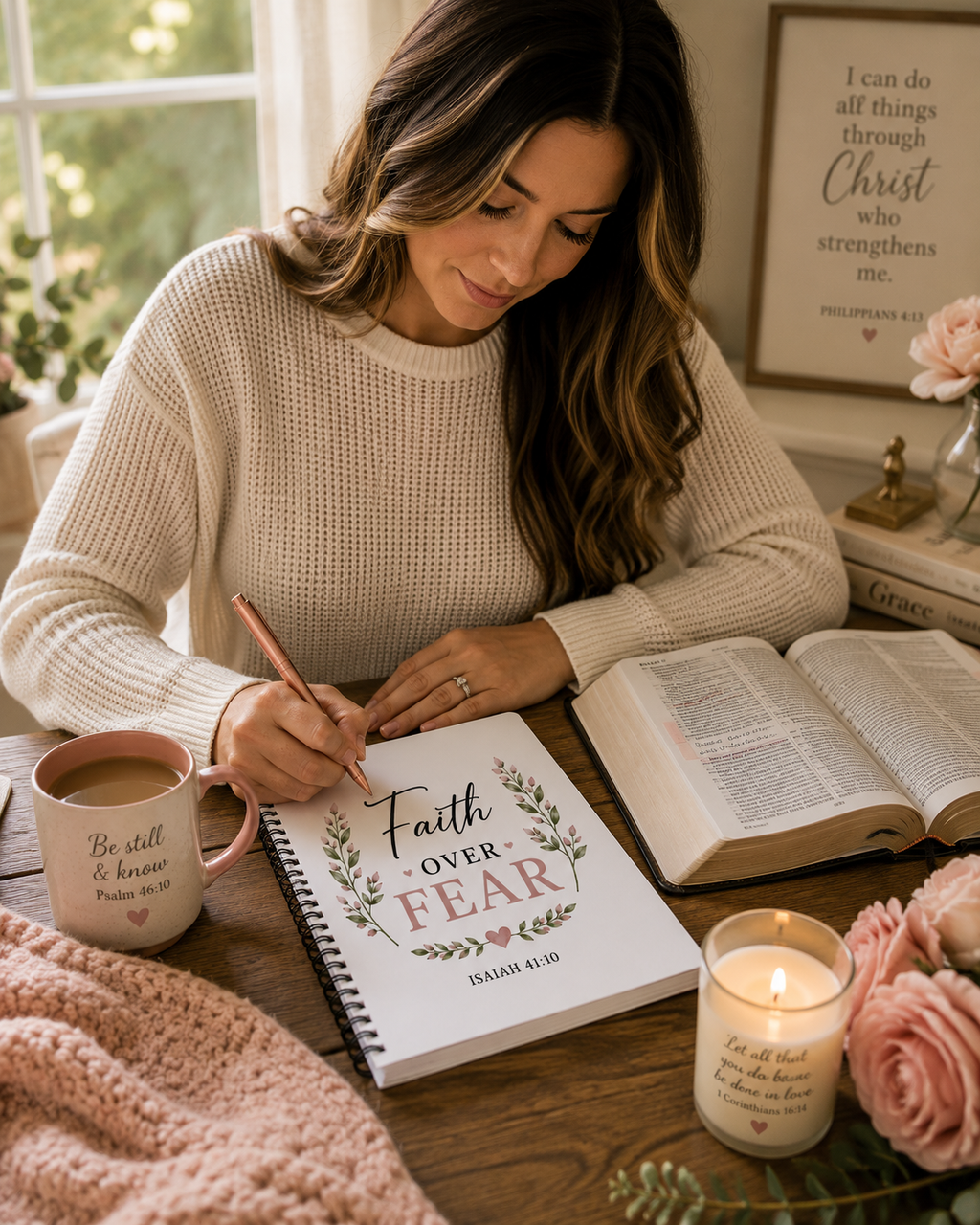 Faith Over Fear Spiral Notebook | Isaiah 41:10 Christian Journal | Bible Study Notebook | Prayer and Sermon Notes | Faith Gift for Women